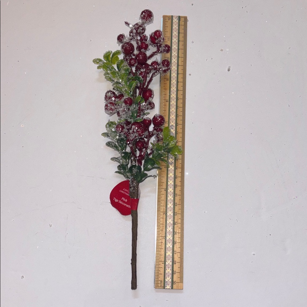 Snow Frosted Red Berry Stems Glitter Red Berries Eucalyptus Picks Set of 12 NWT - Picture 8 of 16
